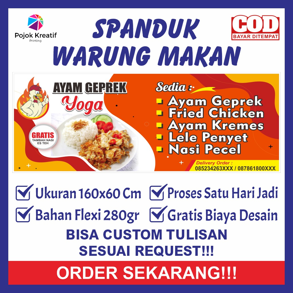 Spanduk Sepanduk Banner Baner Bener Backdrop Promosi Usaha Warung Warteg Makanan Makan Nasi Ayam Gep