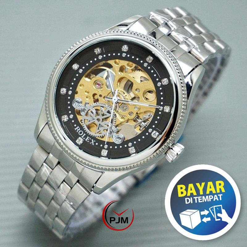 Rolex Rantai Skeleton AUTOMATIC New Design | COD Ukuran Besar | Jam Tangan Pria Otomatis Transparan