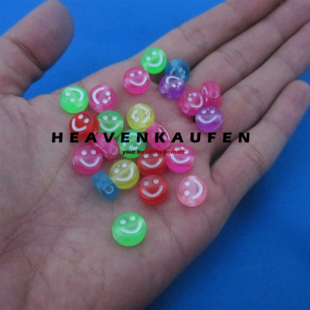 Manik Manik Beads Smiley Lebar 1 cm Lubang 2 mm Transparan Mix Warna Per Pack isi 50 Pcs