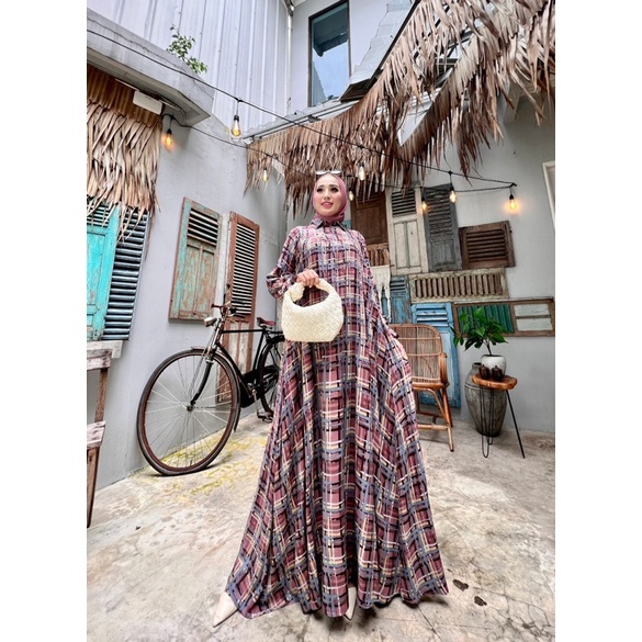 Humaira99 Gamis syari jumbo muslimah oversize motif kotak kotak maxi busui jumbo Original ne vol 2