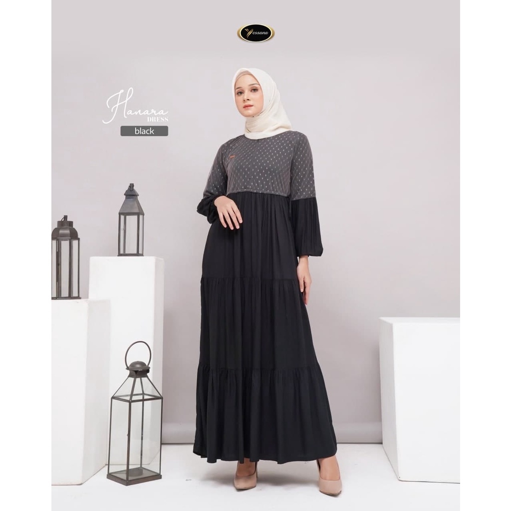 HANARA Dress Gamis Kekinian Rample Brukat Yessana Hijab Bahan Viscose Twill Original