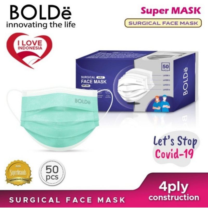 Masker Medis BOLDe 4 Ply Isi 50 Pcs / Box - Surgical Face Mask