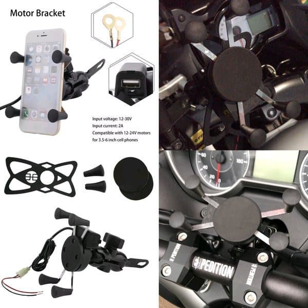 X-Grip Phone Holder Spion Motor + Charger USB Handphone Dengan Saklar On Off