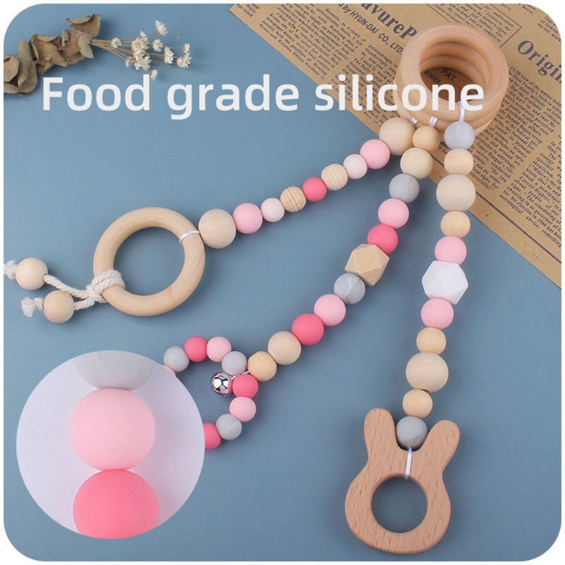 Mary 3pcs / Set Mainan Rattle Teether Silikon + Ring Kayu Beech Untuk Bayi Newborn