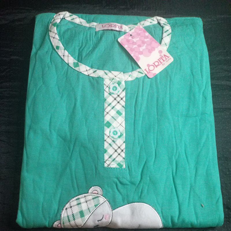 flo_style-baju tidur 3/4 jumbo kaos tebal lorita tinny by Sofie termurah/terlaris(Etalase2geser☝️-Hijau 086