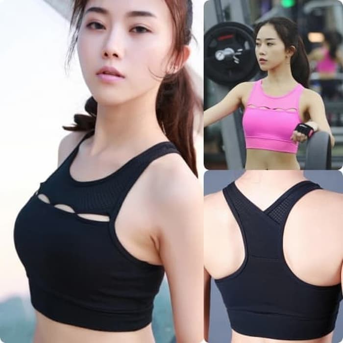 TBI Sport Bra Olahraga + Cup Wanita Baju Gym Fitness Jogging Yoga Fashio - Merah Muda