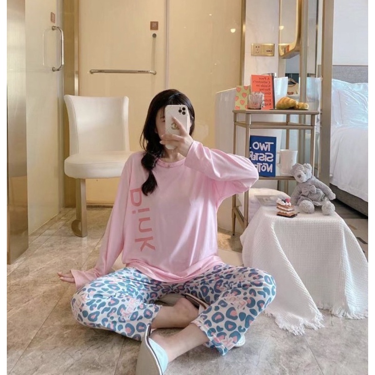 JC- Stelan Import Oversize Premium PP / Stelan piyama import Panjang  / piyama Korea Bigsize Import-Pinky Leopard PP