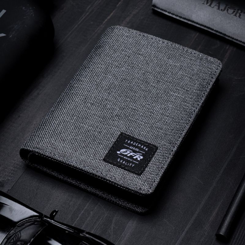 Dompet Pria Branded Bahan Kulit Kain Canvas Kanvas Free Box Exclusive JFR JP11-GREY
