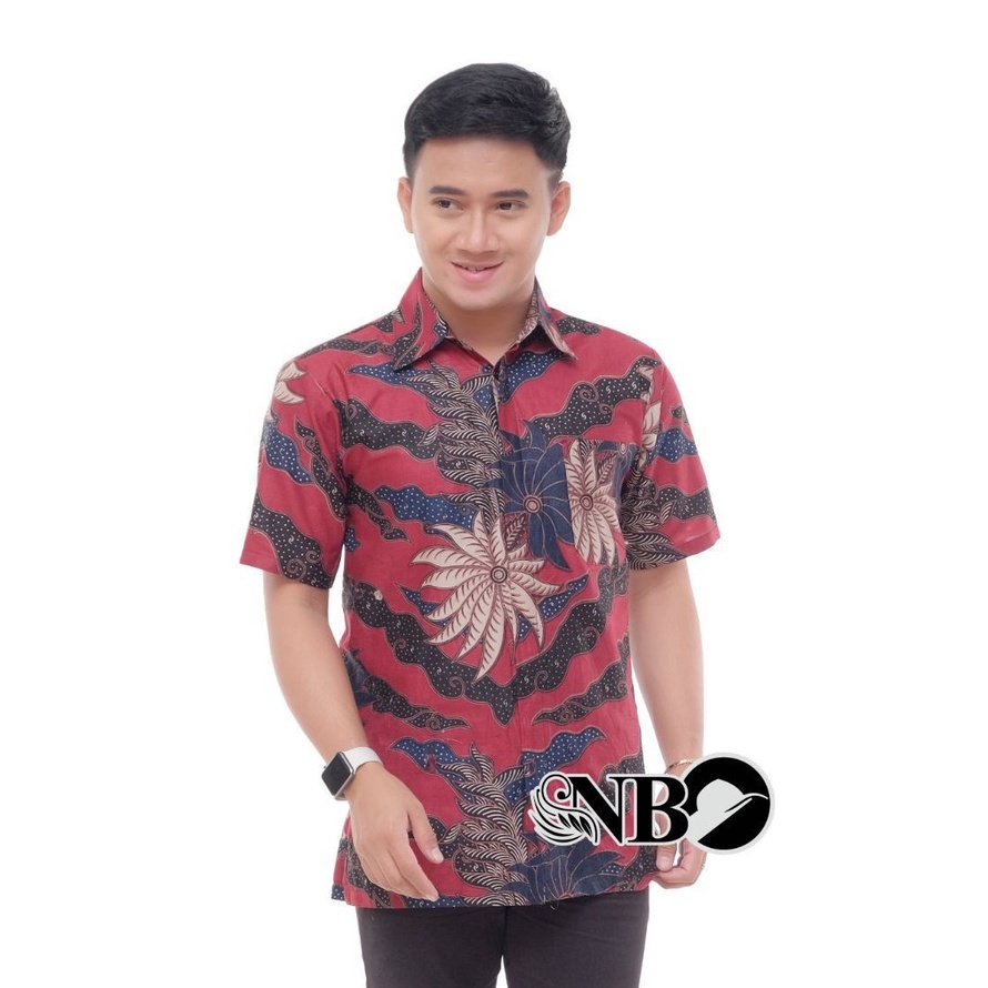 SIZE M L XL XXL XXXL BSWART Batik HRB026 Kenongo Hem Pendek Padi Pekalongan M L XL Batik Pria MURAH-HEM AWAN ABANG