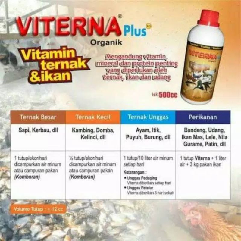 COD Gratis Viterna Plus Nasa Kemasan 500 CC Viterna Vitamin Penggemuk Ternak Ikan Udang Ayam Sapi Kambing Babi Kerbau Viterna Plus Vitamin Ternak Nasa Organik