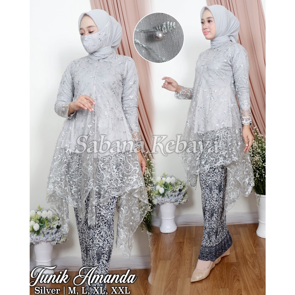 SAB&gt; SET KEBAYA AMANDA / KEBAYA BUSUI / BAJU KEBAYA MODERN / TUNIK TULLE BORDIR/ KEBAYA PESTA CANTIK