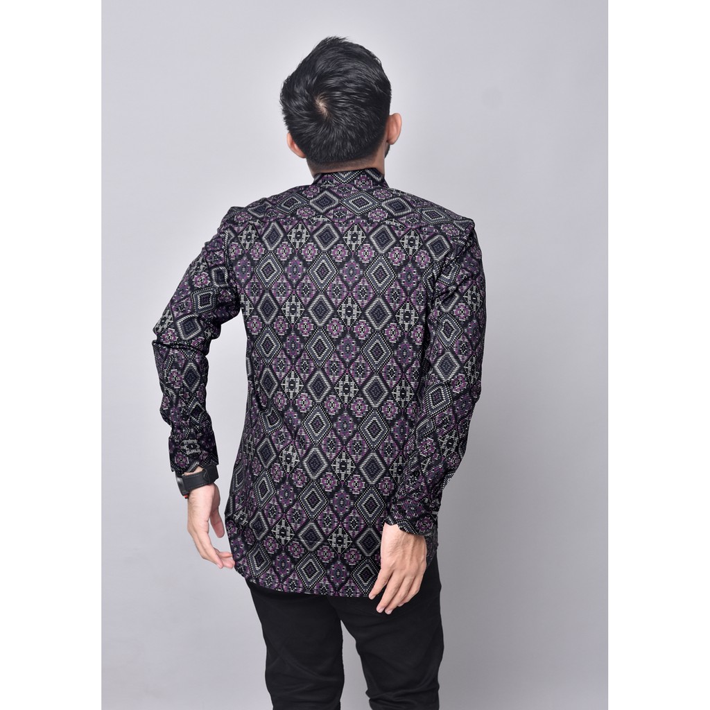 [READY BIG SIZE] Babedo Kemeja Batik Pria Slim Fit Motif Diamond Premium Lengan Panjang