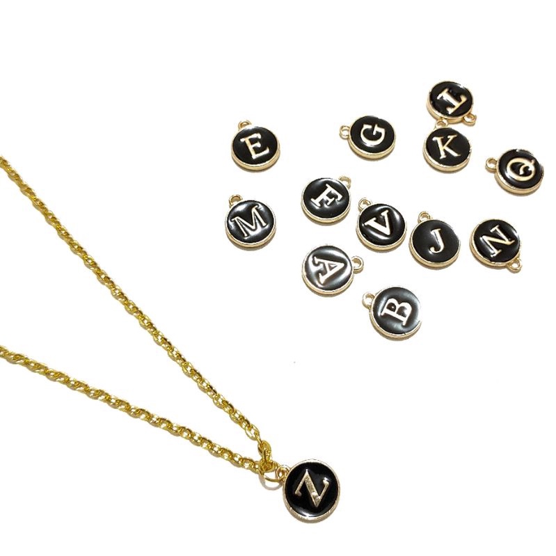 (M-Z) Kalung Rantai Custom Inisial Hitam Resin Black Initial Necklace