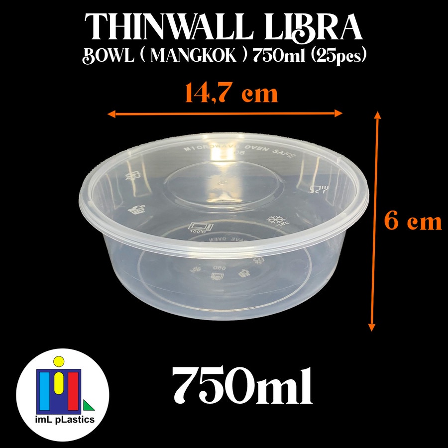 Kotak Makan Plastik THINWALL LIBRA BOWL MANGKOK 750ml - 1 set 25pcs