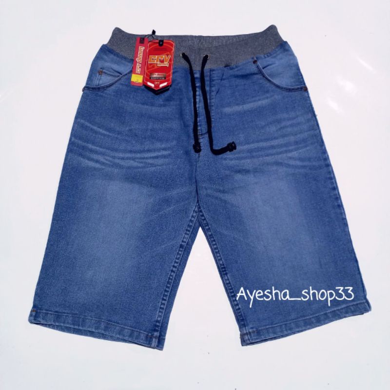 Celana Jeans Pendek Pria Pinggang Karet Jumbo 39-44