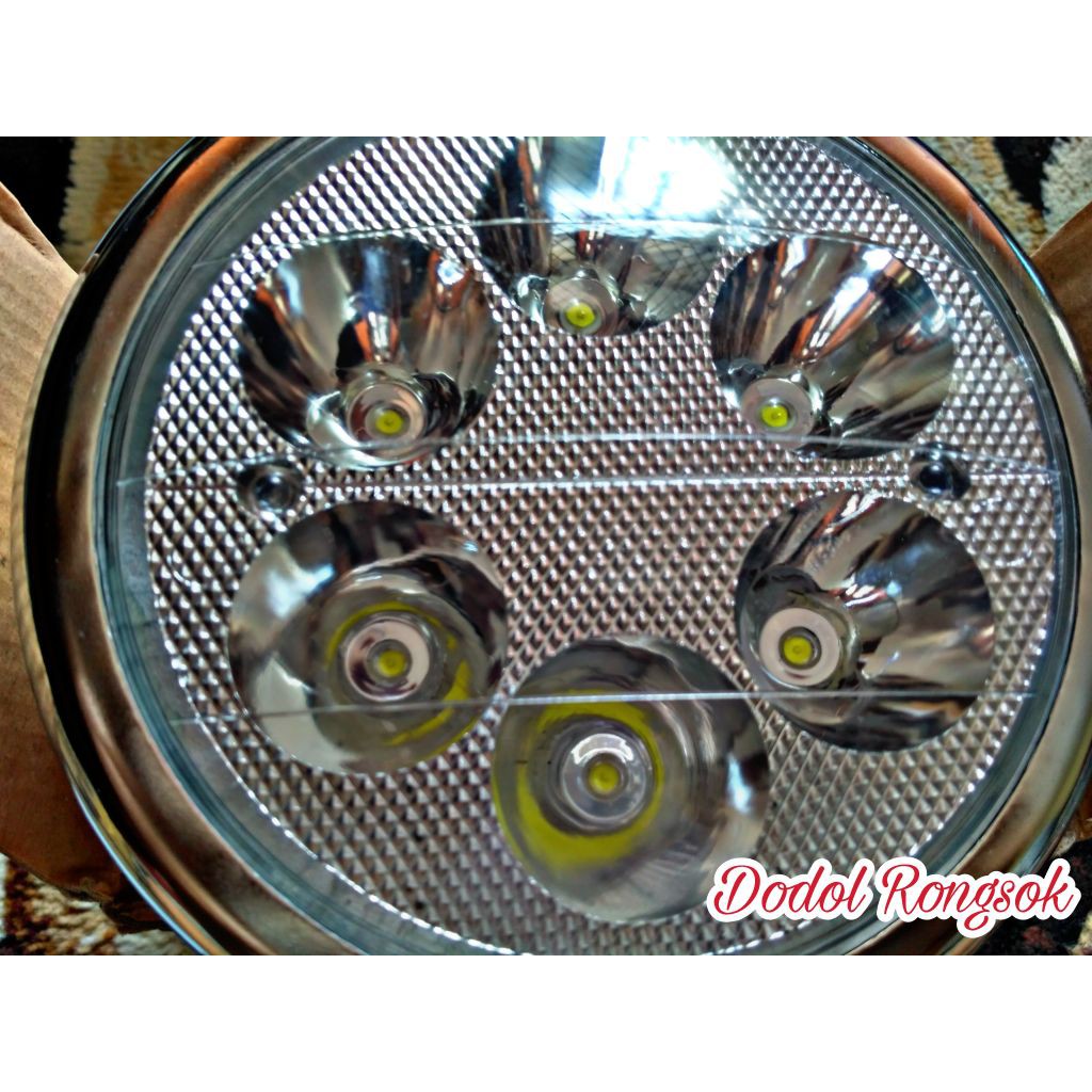 Headlamp Lampu H4 Bulat Reflektor Cb 100 Led 6 Mata Crome Motor