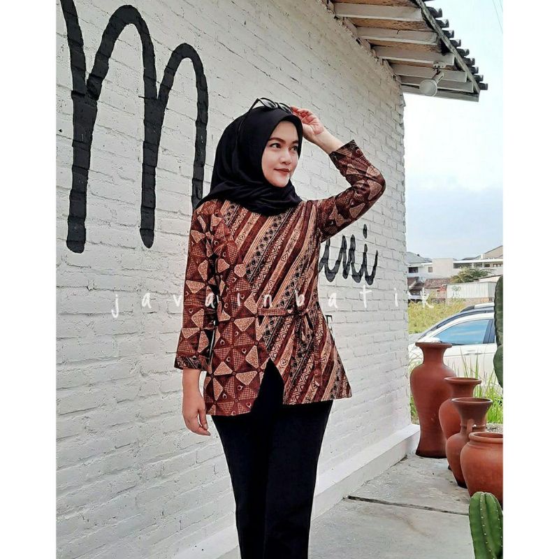 tey-17 Batik wanita ASJ SA HRB026 Kenongo Kemeja Tosca Pendek-coklat jt