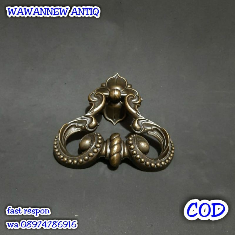 Handle / Tarikan Laci Lemari Pintu Rumah Kuningan Antik Murah Motif Ukir 09 5.2cm