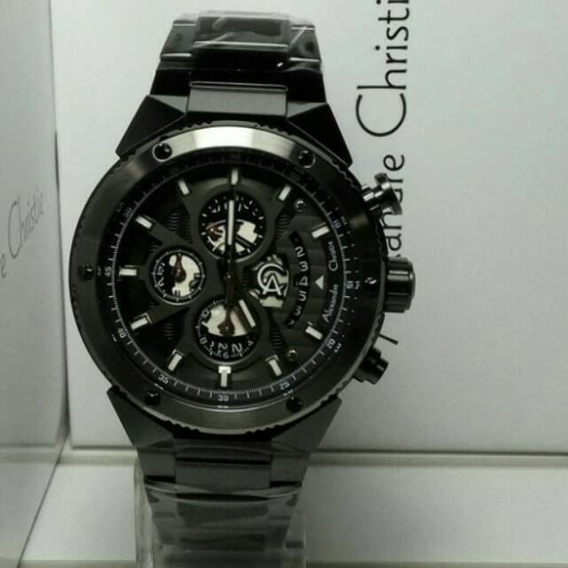 Jam Tangan Pria Original Alexandre Christie AC 6461 full black