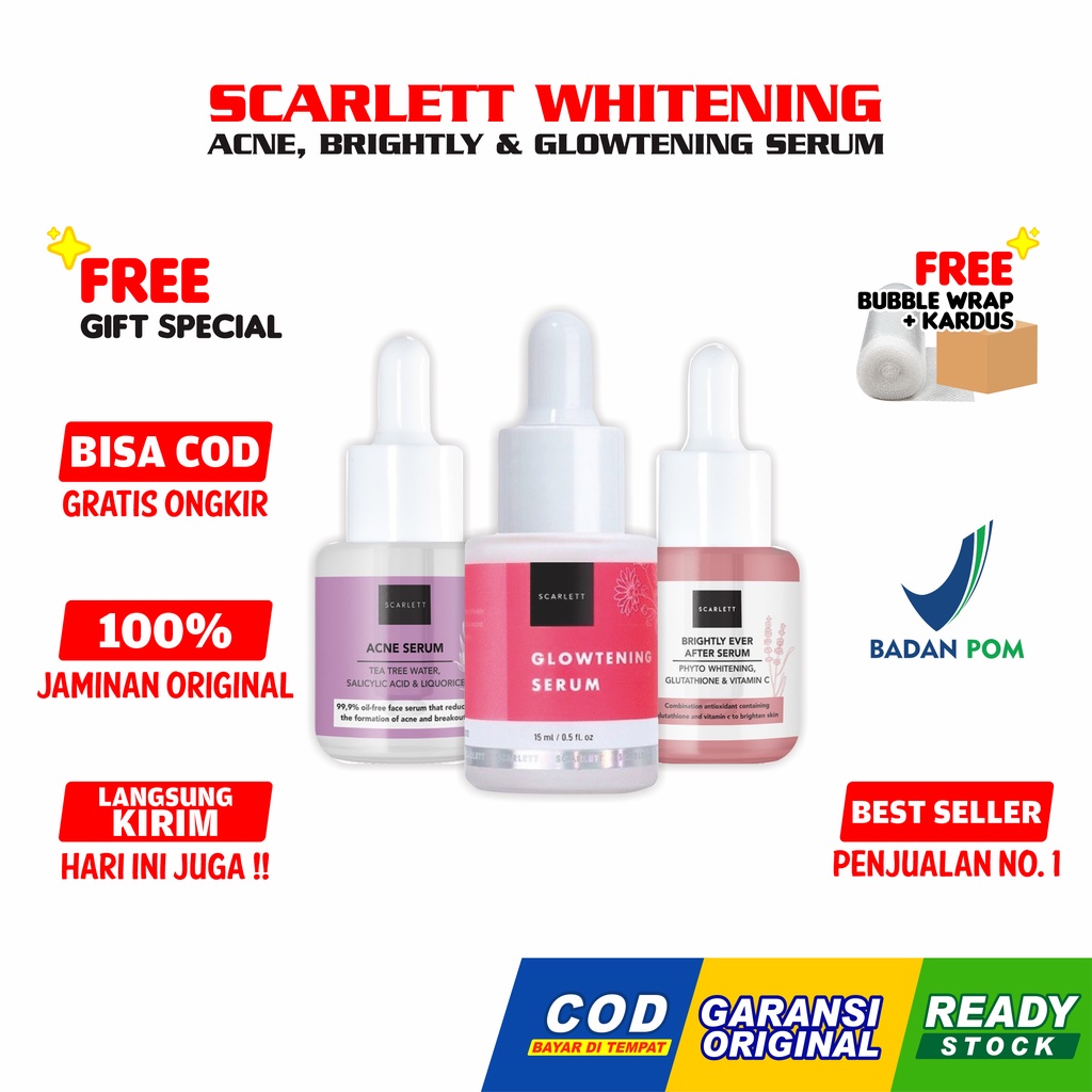 Scarlett Whitening Serum (COD) Glowtening Acne Brightly EverAfter Scarlet Original Felicya Angelista