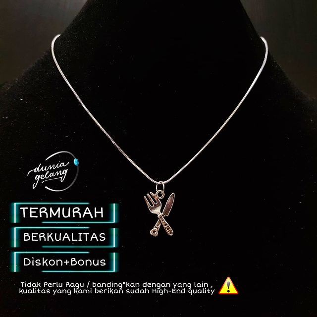 KALUNG TITANIUM GARPU PISAU SILVER SIRKON BERKILAU ANTI KARAT TIDAK LUNTUR TAHAN AIR / KALUNG WANITA PRIA CEWEK COWOK ANAK / DUNIAGELANG.ID