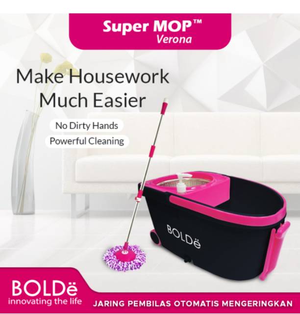 BOLDE VERONA SUPER MOP with Stainless Basket - Pink black