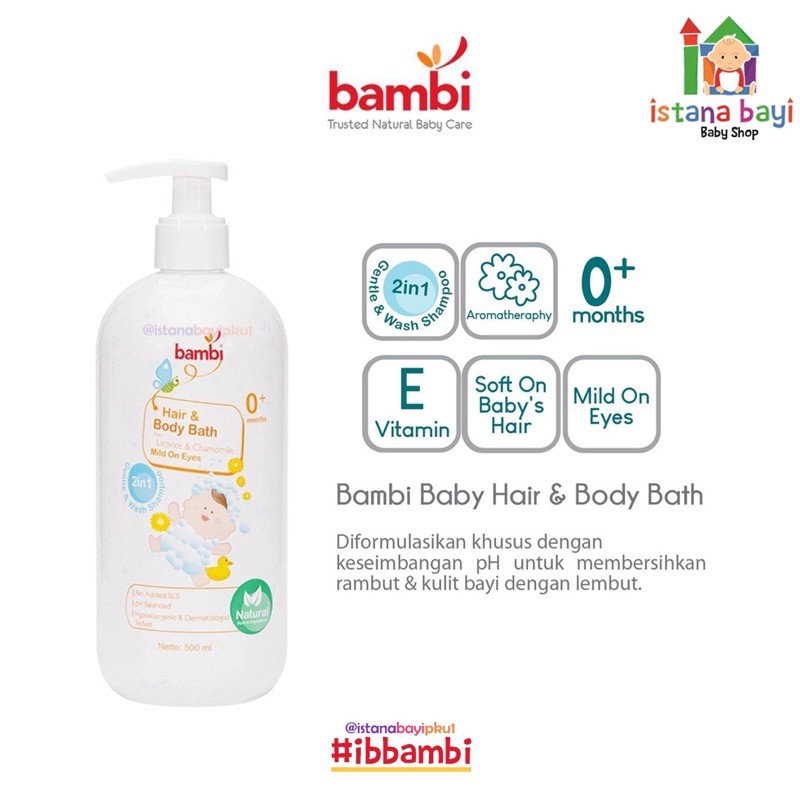 Bambi Baby Hair n Body Bath 2in1 Pump 500ml - Sabun Shampoo Bayi