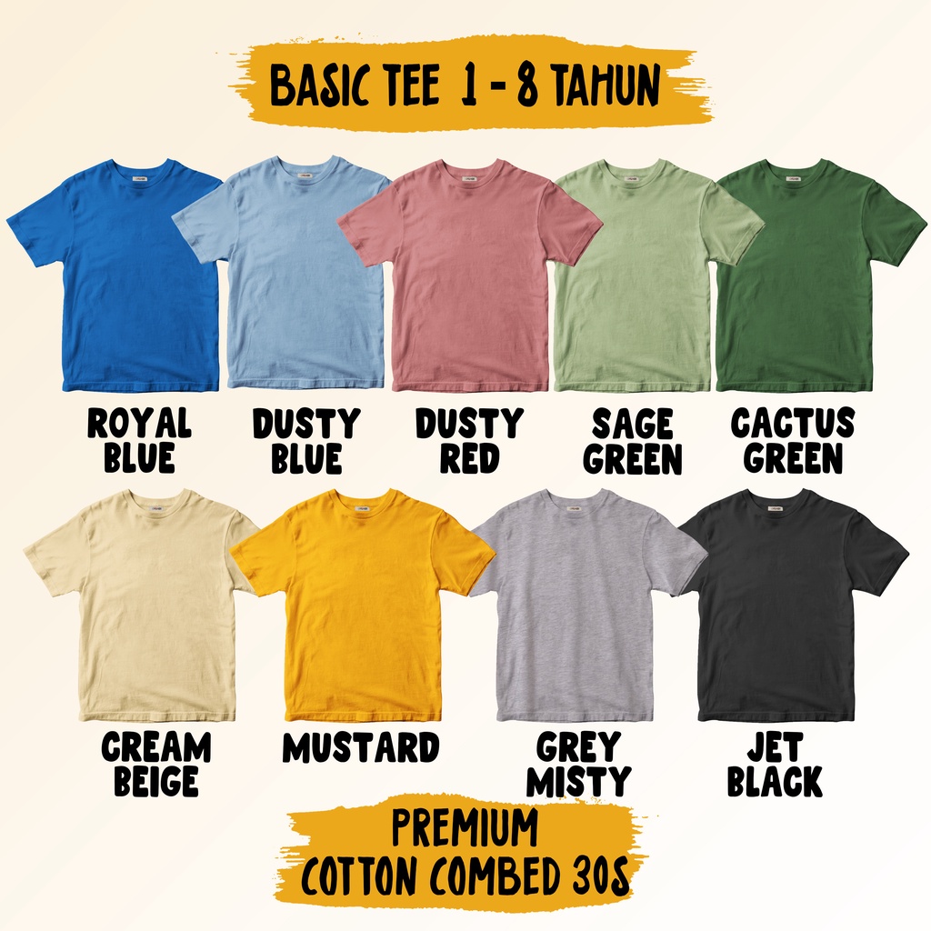 11 - 11 SALE - OLIVER KIDS - Kaos Polos Anak 1-8 Tahun Bahan Katun COMBED 30S Basic Plain Kids T-Shirt Original