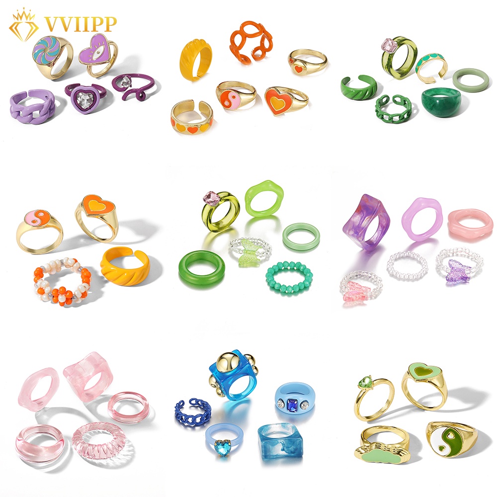 6pcs / Set Cincin Desain Kupu-Kupu / Hati / Bunga / Geometri Hollow Untuk Wanita