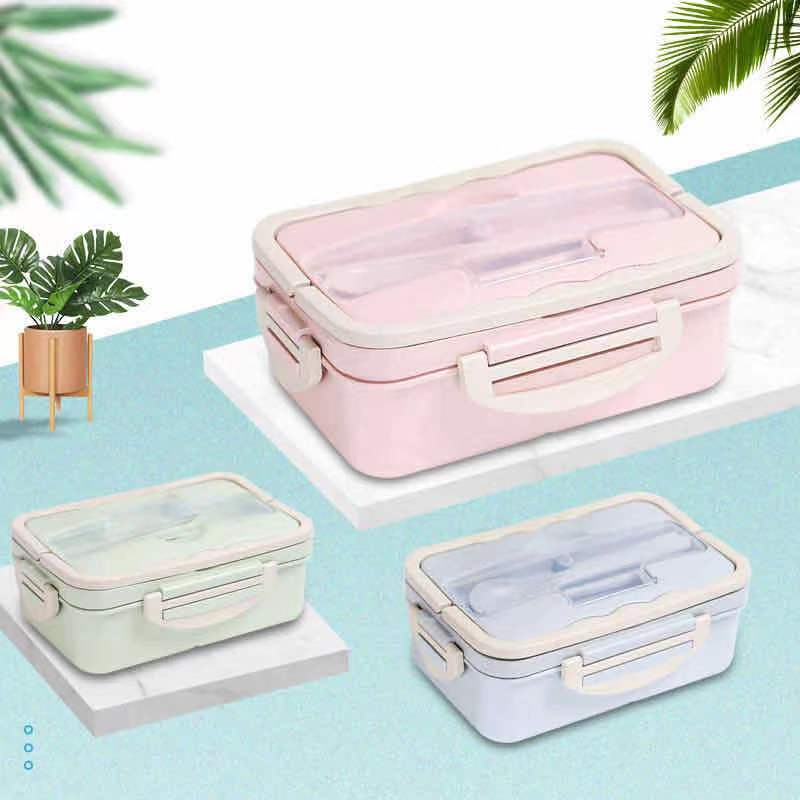 lunch box 3 Warna PP Jerami Gandum 1000 ml Lunch Box With Free Sendok BPA / VS-1