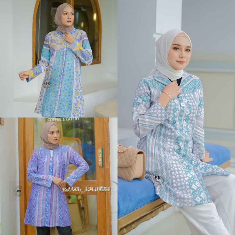 M-L-XL-XXL-Jumbo Batik wanita ASJ SA HRB026 Kenongo Kemeja Tosca Pendek