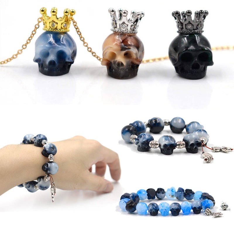 SIY  2Pcs Skull Head Bead Resin Mold Skull Beaded Bracelet Pendant Necklace Jewelry Silicone Resin Casting Mold Craft Tools