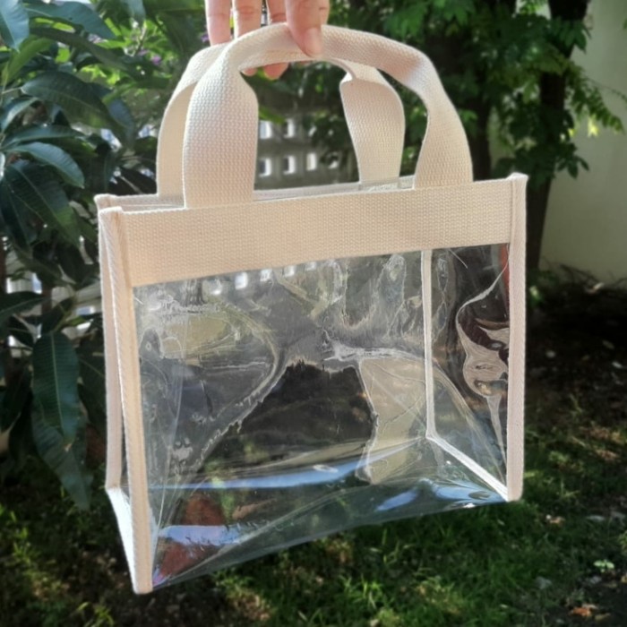 TERLARIS tas mika pvc bening clear bag tas pvc custom handle kanvas