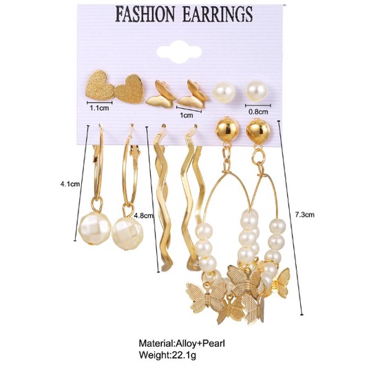 Anting Set Tusuk Mutiara 6 Set Korea Hoop Mutiara untuk Wanita Dalika