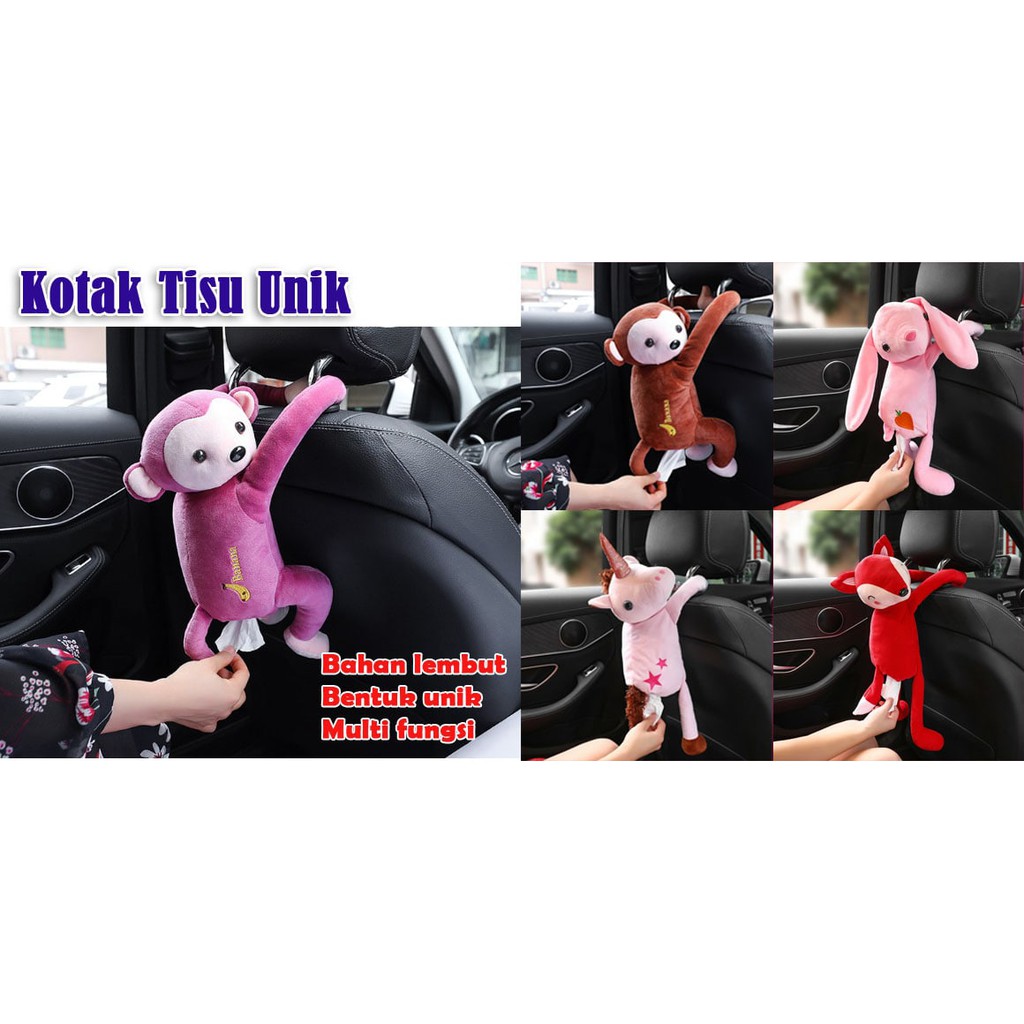 kotak tisu mobil lucu monyet fox bunny unicorn