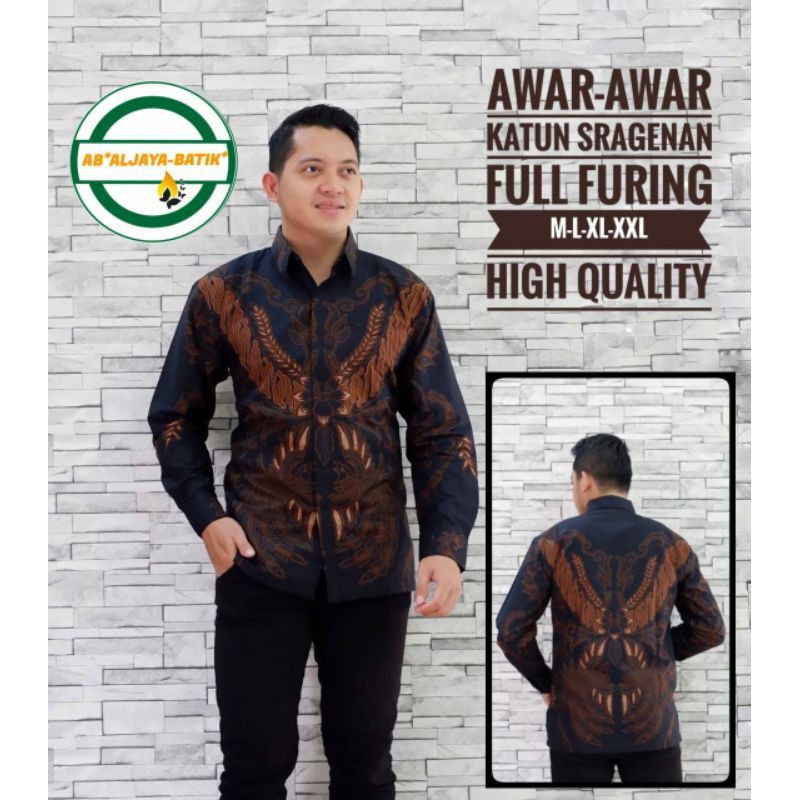 Kemeja Batik Panjang Warna Coklat Hitam Batik Pria Lapis Furing AWAR AWAR Baju Baik Lengan Panjang