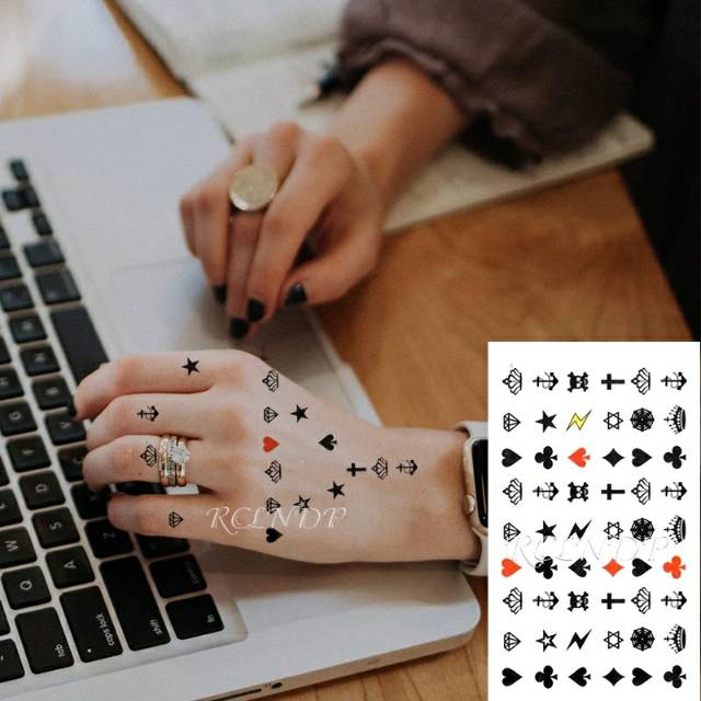 Tattoo Temporary Diamond Cross Crown Tato Temporer Salib Tatto Sticker Poker Remi Petir Tatoo