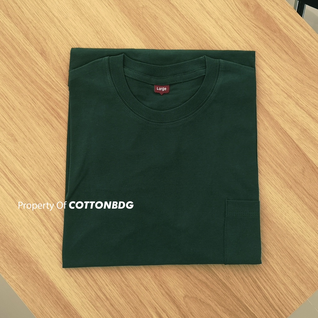 KAOS POLOS SAKU PRIA POCKET TANGAN PENDEK WARNA HIJAU BOTOL GREEN FOREST UKURAN S-XL BAHAN COTTON COMBED 30S ORGINAL