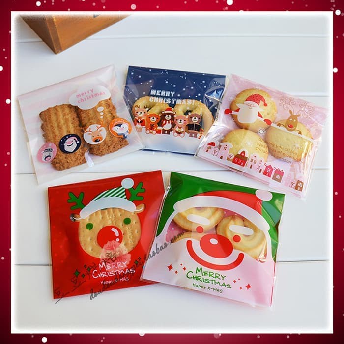 

Uk 10x10 Plastik Kue Cookies Bag Box Fancy Kotak Packaging Natal Christmas Mix Campur aneka motif
