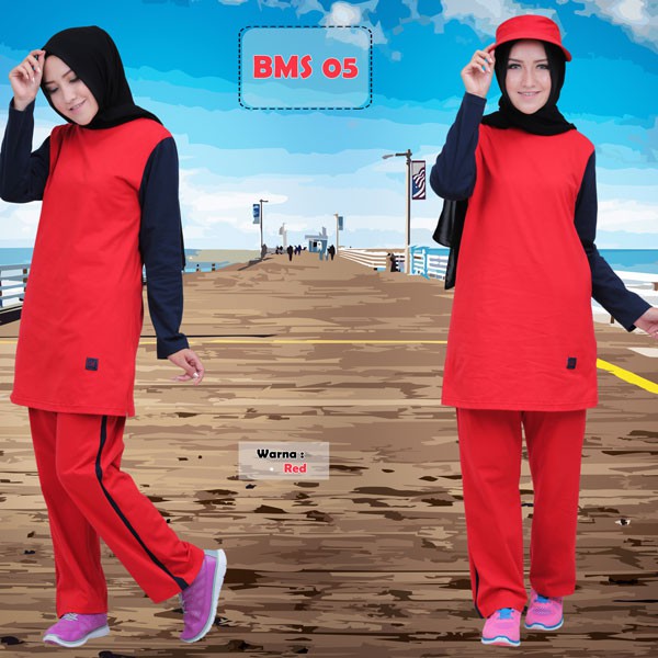 BAJU OLAHRAGA WANITA  MUSLIMAH  SYARI  BELIEVE BMS 05 WARNA  MERAH ORI