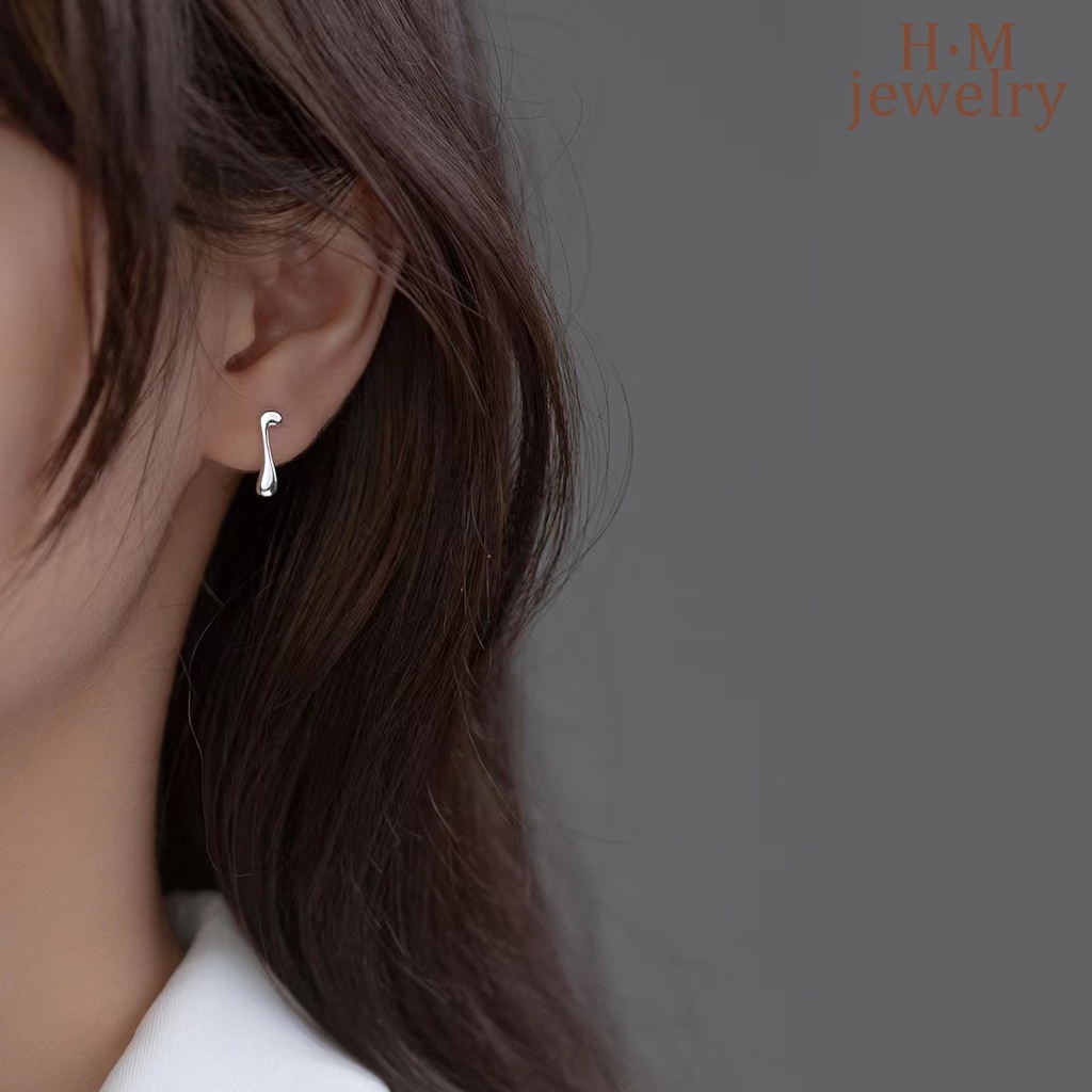 Anting Tusuk Asimetris Model Lava Bahan Silver S925 Untuk Wanita