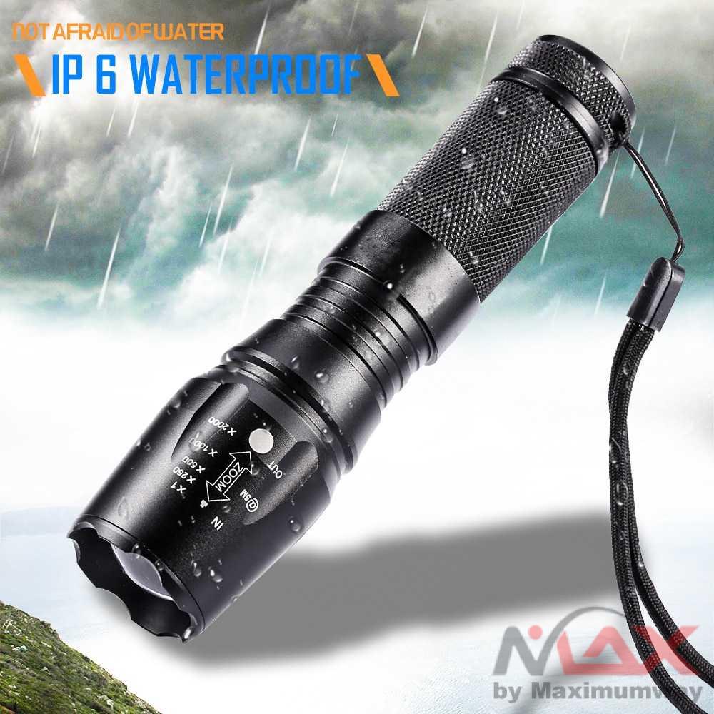 Paket Senter Tactical swat Police Ligh super terang XML-T6 3000 Lumens + Baterai + Charger + Box