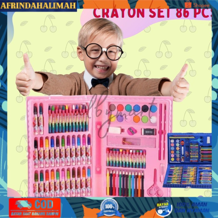 

[TERBARU] Colouring Set 86 pcs Pensil Warna Crayon set Stationary Kado anak - Biru
