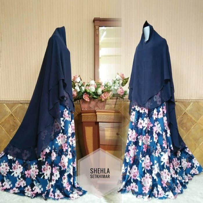 Dijual Gamis monalisa wolfish busui motif syari set khimar jilbab ceruty GS11 - Merah Muda Murah