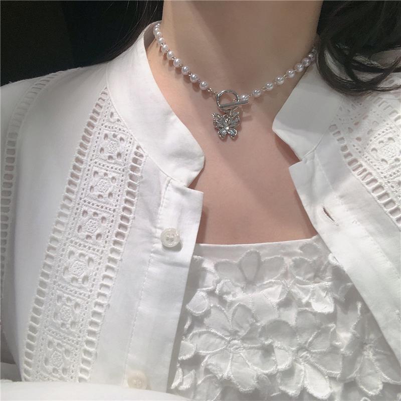 OT Kalung Choker Rantai Aksen Mutiara Gaya Korea Untuk Wanita