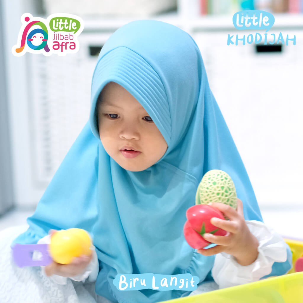 Jilbab Instan Anak Little Khodijah Biru Langit - Little Jilbab Afra - Bahan Kaos, Adem &amp; Lembut