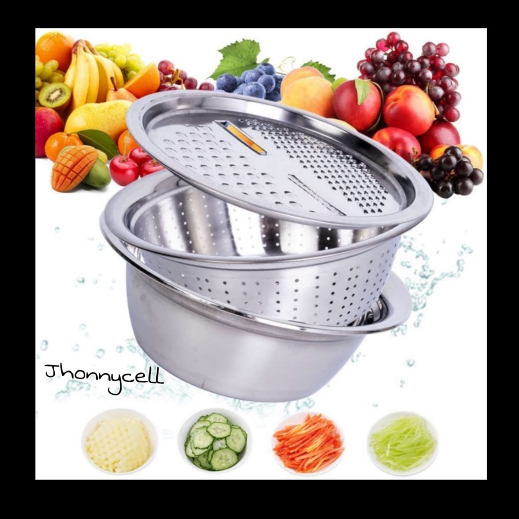 (JC)Baskom Dapur 3 in 1 (Baskom + Saringan + Parutan) Stainless Steel Material // Basin Tiga Tingkat // Baskom Serbaguna