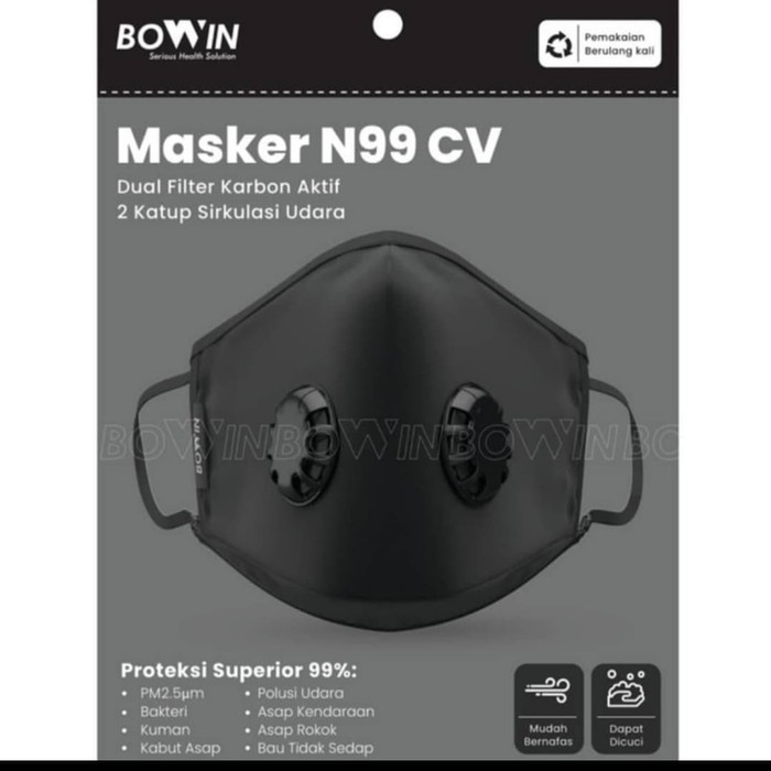 Ready Promo Bowin Masker N99 CV (Masker Kesehatan/Masker Anti Polusi/Masker Motor) - Solid Black