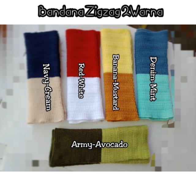 Bandana Zigzag 2 warna 1 Kg= 60pcs | Bandana 2tone | Inner Rajut Ciput