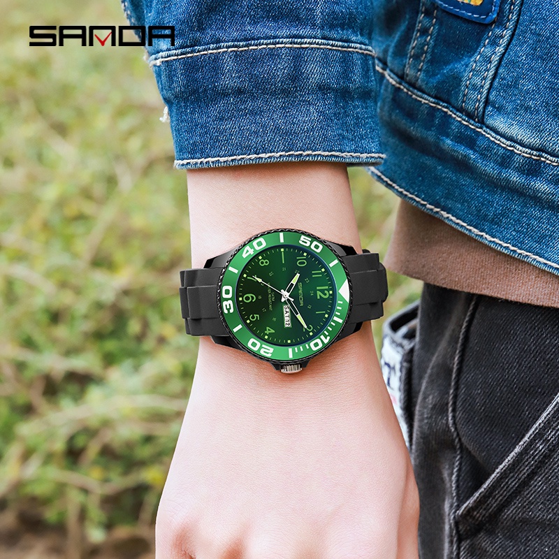 SANDA 6051 Jam Tangan Pria Analog Tali Rubber Luminous Anti Air WATCHKITE WKOS